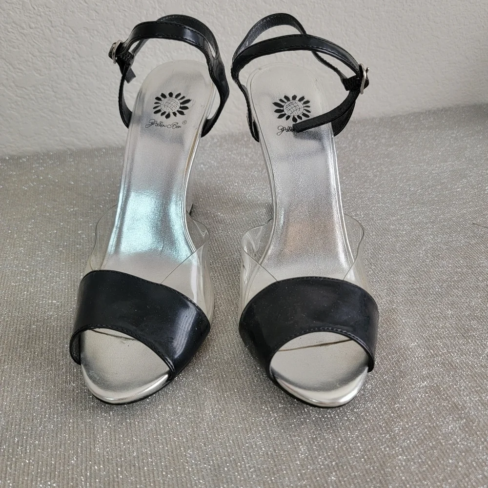Yellow Box Bermuda Black and Clear Wedge Sandals